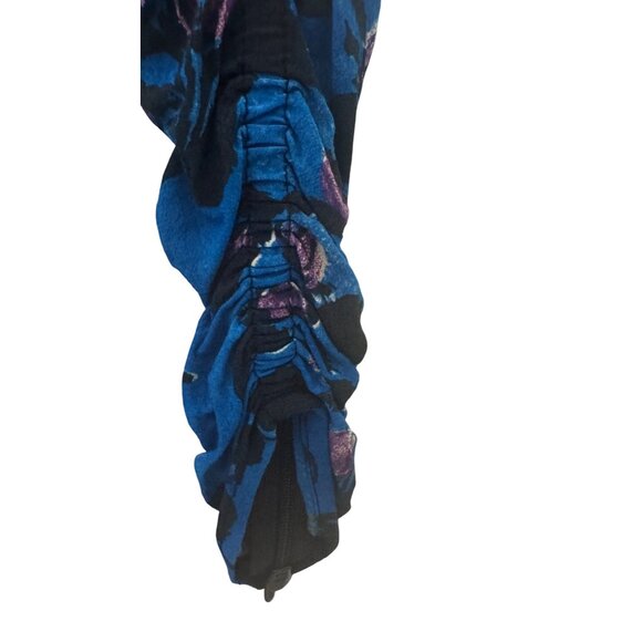 Zara Small Floral Ruched Mini Dress Long Sleeves With Zipper Blue/Black/Purple - Picture 6 of 14